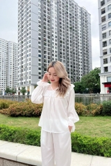 Bộ lụa trơn bèo QD áo tay dài LYTREND- BN79