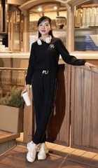 Bộ Sunfly thun tổ ong áo dài tay croptop q.dài SFB3062