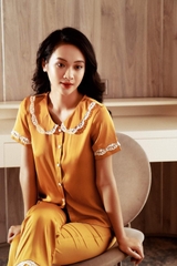 Bộ LYTRENDY lụa cổ sen tròn cộc tay quần dài  BND10