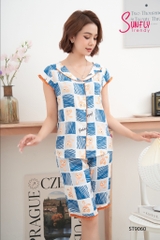 Bộ sunfly lanh áo tay hến quần lửng ST9060