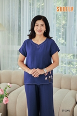 Bộ sunfly linen quần dài áo cộc SP2096