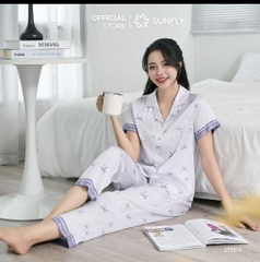 Bộ lụa pizama SUNFLY hình thỏ nơ - ST931