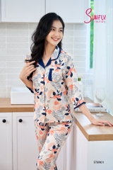 Bộ pijamas lụa áo tay lỡ quần dài ST8901