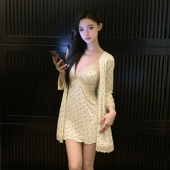 Váy ngủ chấm bi kèm choàng 10513