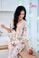 Bộ pijamas lụa áo tay lỡ quần dài ST8901