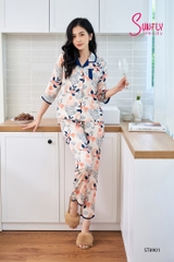Bộ pijamas lụa áo tay lỡ quần dài ST8901