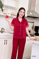 Bộ lua satin trơn áo tay cộc QD  ST 9341