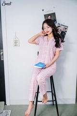 Bộ SWEET LINEN kẻ. Q D, áo tay cộc   S23-207