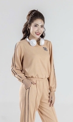 Bộ Sunfly thun tổ ong áo dài tay croptop q.dài SFB3062