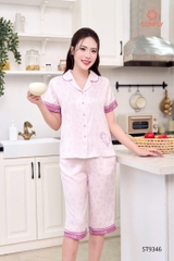 Bộ lua satin in áo tay cộc QN  ST 9346