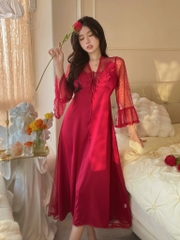 váy ngủ lụa pha ren dáng dài