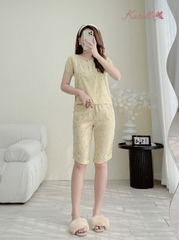 Bộ karol thô kẻ hoa nhí, quần lửng NH23.045