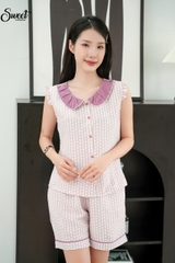 Bộ SWeet  đũi kẻ tim ,Q đùi - S25-715