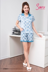 Bộ sun fly, lụa PIZAMA quần đùi -ST9011
