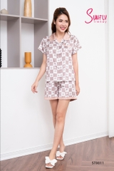 Bộ sun fly, lụa PIZAMA quần đùi -ST9011