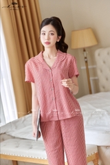 Bộ karol thô kẻ, áo tay cộc ,QD-  008.24