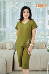 Bộ linen sunfly quần ngố áo cộc SP2102