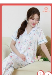 Bộ Sun fly lụa satin inhoa - QD tay cộc-ST9235