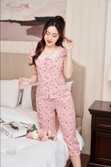 Bộ karol thô kẻ cổ ren, quần ngố NH23.024