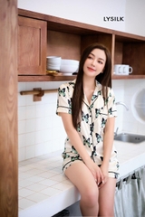 Bộ LYTRENDY lụa , cổ 2ve , quần Soóc -BN322