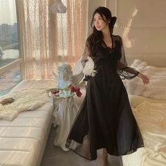 váy ngủ lụa pha ren dáng dài