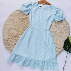 Đầm công sở xòe bánh bèo thiết kế xanh sọc thanh lịch thời trang trẻ trung hợp đi làm đi chơi