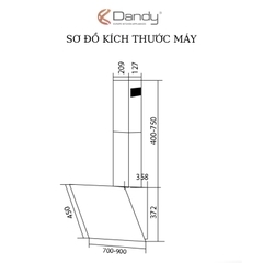Máy hút mùi kính vát màu đen cảm ứng 70cm Dandy DY-KP652