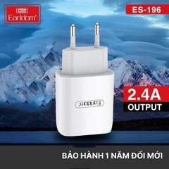 Sạc bộ cho iphone Lightning, Type C samsung Micro chính hãng Earldom ES - 196 2 cổng USB sạc nhanh 5V/2.4A Nhỏ Gọn