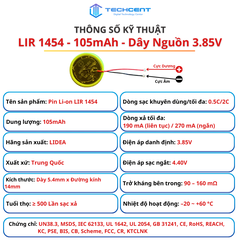 Pin Li-ion LIR 1454 3.85V 105mAh Có Dây