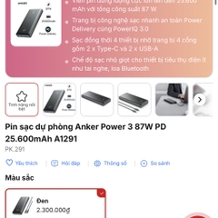 Pin Dự Phòng Anker 25600mAh A2191 87W PD Sạc Nhanh Kèm Củ Sạc 65W & Cáp USB-C