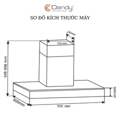 Máy hút mùi áp tường chữ T cảm ứng 70cm Dandy DY-HT416