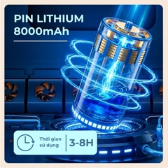 Quạt Tích Điện MILUXURY F188 Pin 8000mAh 5 Cấp Độ Gió, Đối Lưu 180° Tích Hợp Đèn Ngủ