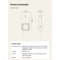 Sạc Dự Phòng Baseus Bess Nomos 30W 20000mAh Tích Hợp Dây, Sạc Nhanh PD QC