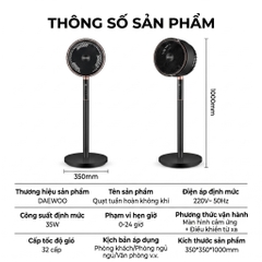 Quạt Cây Đối Lưu Daewoo DY-XF03 32 Cấp Gió Điều Khiển Từ Xa Động Cơ DC