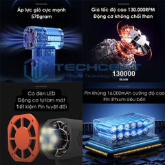 Quạt Phản Lực Super Turbo X7 Áp Lực Gió 570Gram - Pin khủng 16.000mAh - Máy thổi cầm tay mini công suất cao