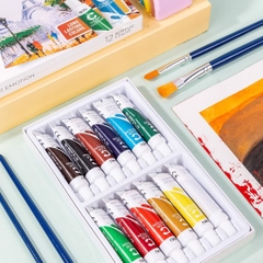 Deli Màu Acrylic 12 Màu, 12ml/1 type. Đa năng vẽ vải, vẽ giày, gỗ,... chất lượng cao.
