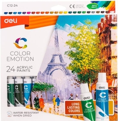 Deli Màu Acrylic 12 Màu, 12ml/1 type. Đa năng vẽ vải, vẽ giày, gỗ,... chất lượng cao.