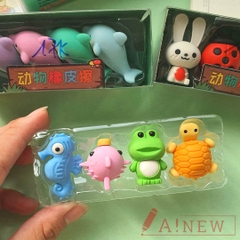 Gôm tẩy bút chì hình thú dễ thương/ Set gôm 4 con thú mini