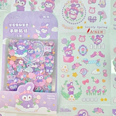 STICKER THỎ TÍM ĐEO NƠ TRANG TRÍ, CHỦ ĐỀ TÍM SIÊU XINH / 16 TỜ / MÃ SỐ 914521 ( tặng kèm dụng cụ dán sticker)