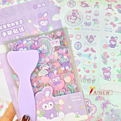 STICKER THỎ TÍM ĐEO NƠ TRANG TRÍ, CHỦ ĐỀ TÍM SIÊU XINH / 16 TỜ / MÃ SỐ 914521 ( tặng kèm dụng cụ dán sticker)