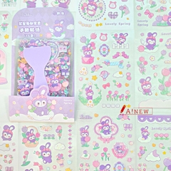 STICKER THỎ TÍM ĐEO NƠ TRANG TRÍ, CHỦ ĐỀ TÍM SIÊU XINH / 16 TỜ / MÃ SỐ 914521 ( tặng kèm dụng cụ dán sticker)