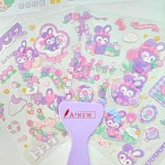 STICKER THỎ TÍM ĐEO NƠ TRANG TRÍ, CHỦ ĐỀ TÍM SIÊU XINH / 16 TỜ / MÃ SỐ 914521 ( tặng kèm dụng cụ dán sticker)