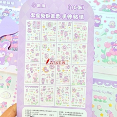 STICKER THỎ TÍM ĐEO NƠ TRANG TRÍ, CHỦ ĐỀ TÍM SIÊU XINH / 16 TỜ / MÃ SỐ 914521 ( tặng kèm dụng cụ dán sticker)