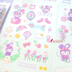 STICKER THỎ TÍM ĐEO NƠ TRANG TRÍ, CHỦ ĐỀ TÍM SIÊU XINH / 16 TỜ / MÃ SỐ 914521 ( tặng kèm dụng cụ dán sticker)