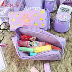 Hộp đựng bút 2 ngăn màu tím loại to tặng kèm ổ khoá mini
