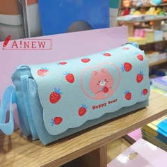 Hộp đựng bút 2 ngăn màu tím loại to tặng kèm ổ khoá mini