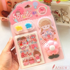 Bộ 10 miếng dán sticker, dao rọc giấy mini và giấy note hình em bé dễ thương
