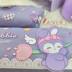 Bóp bút đựng viết Lubbie Thỏ tím đeo nơ kèm khuy cài hình dễ thương - Túi vải canvas đựng bút tiện lợi - Mã 916549