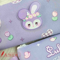 Bóp bút đựng viết Lubbie Thỏ tím đeo nơ kèm khuy cài hình dễ thương - Túi vải canvas đựng bút tiện lợi - Mã 916549