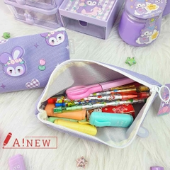 Bóp bút đựng viết Lubbie Thỏ tím đeo nơ kèm khuy cài hình dễ thương - Túi vải canvas đựng bút tiện lợi - Mã 916549